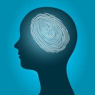 Woman head with an enclosed fingerprint