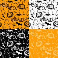 Vector set of seamless patterns with halloween decoration elements