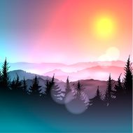 Bokeh colorful background and silhouette of forest N2