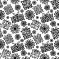 Holiday seamless pattern with snowflakes and gifts