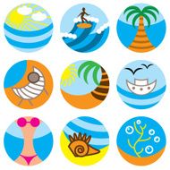 vacation on beach icons set