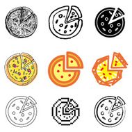 tasty pizza icons set