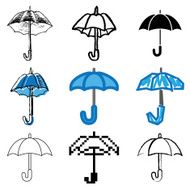 blue umbrella icons set N2