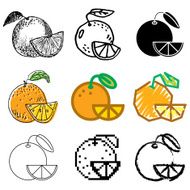 orange fruit icons set