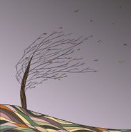 Autumn landscape with tree and falling leaves N2