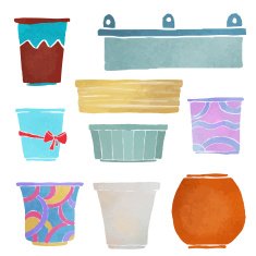 Watercolor flower pots boxes vases containers