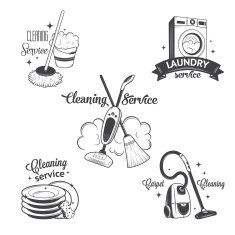 Set of vintage logos labels and badges cleaning services N12