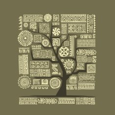 Ethnic tree with handmade ornament for your design N4