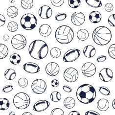 Vector Sports Balls Black and White Seamless Background Equipment Pattern