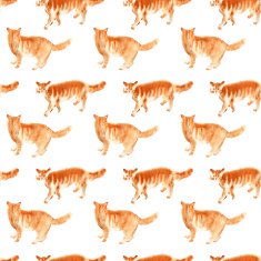 Seamless watercolor ginger cats pattern