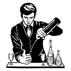 bartender at the bar with bottles