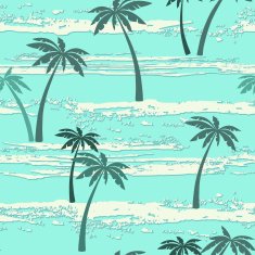 Seamless pattern with sea and palm trees Summer background N2