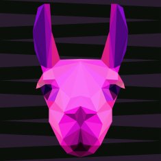Abstract polygonal geometric bright glaring pink llama portrait for design