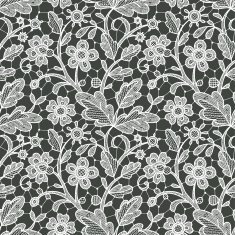 White Lace Seamless Floral Pattern Dark Green Background N2