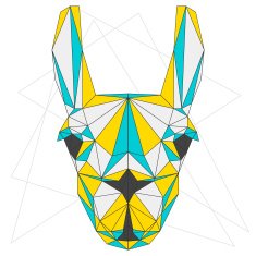 Abstract blended colored polygonal triangle geometric llama isolated on white