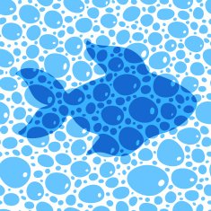 Mimicry blue and white fish in water bubbles vector illustration