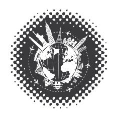 Traveling around the world with halftone background
