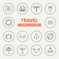 Set of round and outlined travel icons