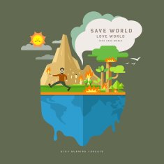Stop Burning forests on globe flat concept design