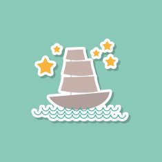 Marine ship sailboat stars on blue background Modern style flat