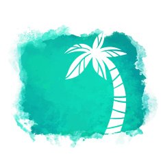 Watercolor square paint stain and coconut palm tree