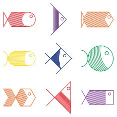 Set of vector colorful fish icons
