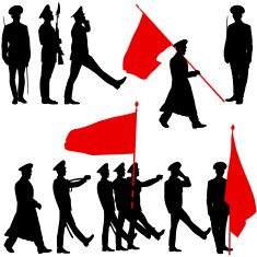Silhouette military people with flags collection N2