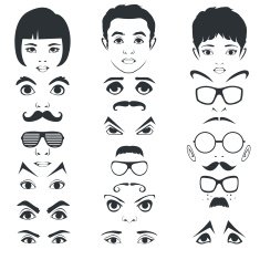 eye mustache lips and hair face parts head character N2