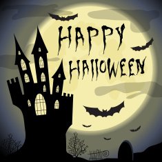 Halloween vector template with haunted castle moon trees and bats