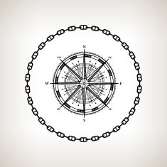 Silhouette compass rose on a light background