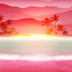 Background with sea and palm trees Sunset time N2