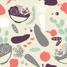 Seamless background with vector silhouettes of artistic vegetables