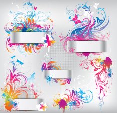 Set of banners with floral ornament
