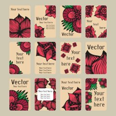 Colourful business cards with doodling flowers in tattoo style