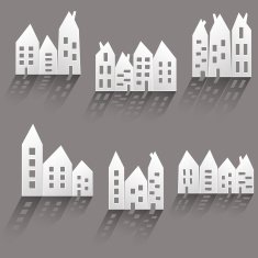 Paper houses with long shadow N2