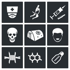 Ebola epidemic icons set