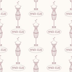 Small vintage iron mannequin seamless pattern with inscription hand sewn N2