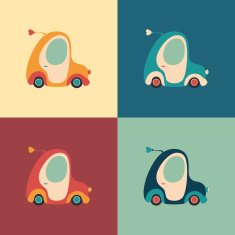 Set of colorful retro cars N2