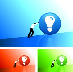 Business man pushing for &quot Big Idea&quot uphill