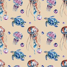 Seamless pattern with jellyfish and turtles N4