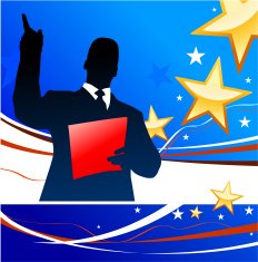 Political speaker on American patriotic background with stars N2