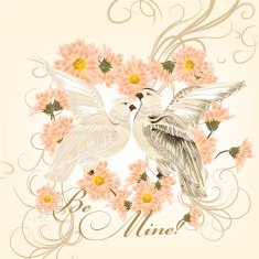 Valentine greeting card with cute couple of white doves symbol
