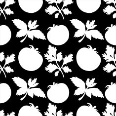 Seamless pattern with silhouettes tomato and leafs N3