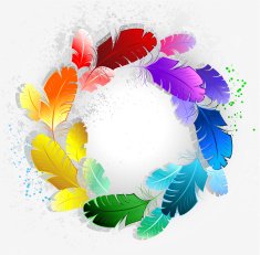 Circle of rainbow feathers