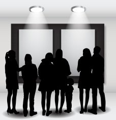 Peoples Silhouettes Looking on the Empty Frame in Art Gallery N15