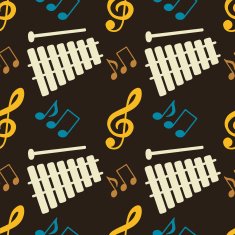 Seamless pattern with musical notes treble clef xylophone N4