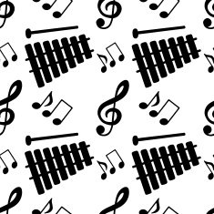 Seamless pattern with musical notes treble clef xylophone N5