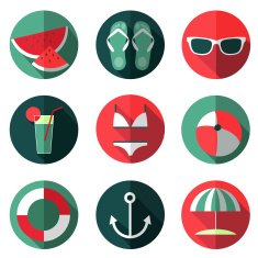 Flat summer icons set