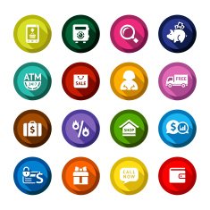 Shopping flat colored buttons set 04