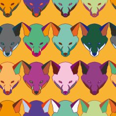Beautiful stylized multiclolor fox head seamless pattern